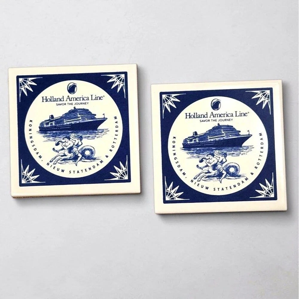 2 Holland America Cruise Delft Tile Coasters Royal Goedewaagen COA Netherlands